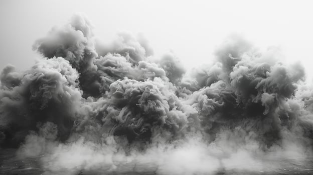 beautiful thick smoke of abstract shape on horizontal background or diffusion of dark grey suspension in water photo