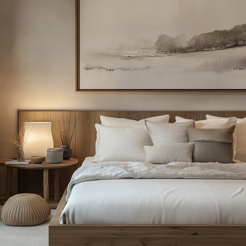 a portrait close-up photo focusing on traditional Japanese furniture in house, living room and plant pots and similar elements that capture the essence of Wabi-Sabi