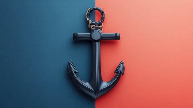 Nautical Anchor on Split Blue and Red Background - Maritime Symbol of Strength and Stability photo