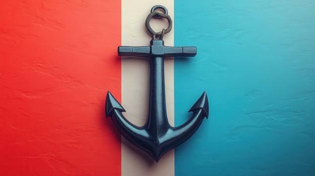 Nautical Anchor on Colorful Red, White, and Blue Background - Maritime Symbol and Marine Concept photo