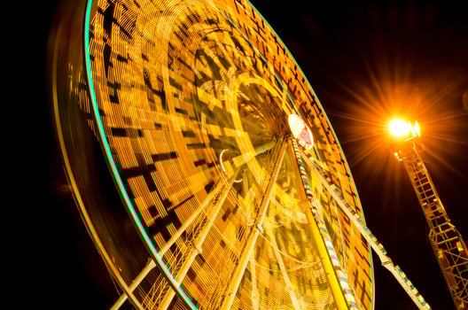 ferris wheel spinning at fairground at night photo