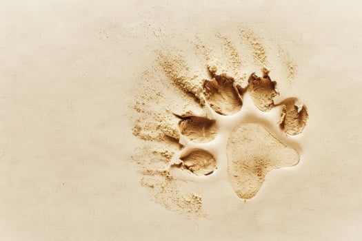 A subtle imprint of an animal paw print captures the essence of nature, leaving a gentle trace on a smooth sand surface. photo