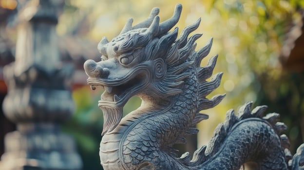 Chinese dragon statue in the temple. Chinese New Year. Asian gargoyle Thailand photo