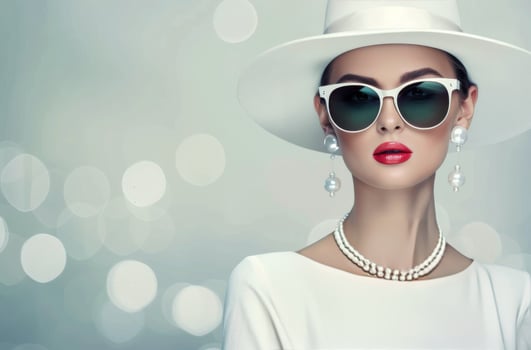 Stylish Woman Wearing White Hat and Sunglasses on a Bright Day photo