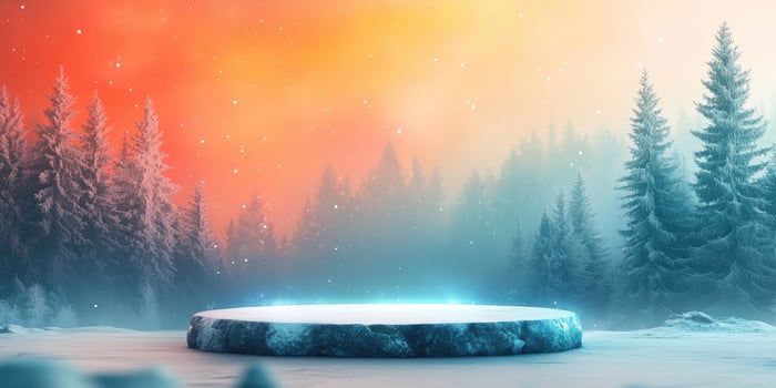 Snowy Forest with Glowing Ice Platform photo