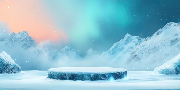 Snowy Mountain Landscape with a Circular Ice Platform photo