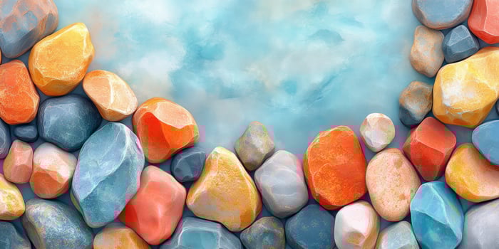 Colorful Pebbles Arranged on a Blue Background photo