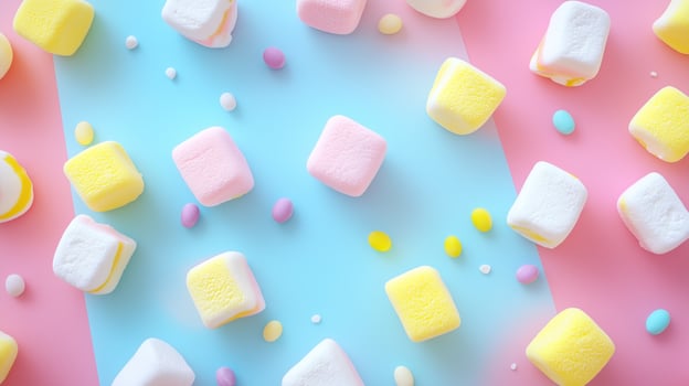 Colorful candy marshmallows. Pastel sweet treats. photo