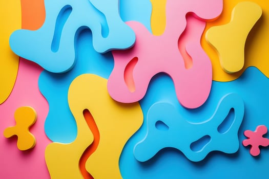 Vibrant Abstract Background with Colorful Organic Shapes in Blue, Pink, and Yellow photo