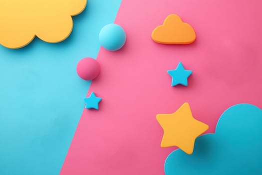 Colorful Abstract Background with Geometric Shapes on Pink and Blue Split Surface photo