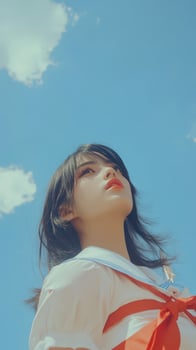 High school girl gazing at the sky on a sunny day photo