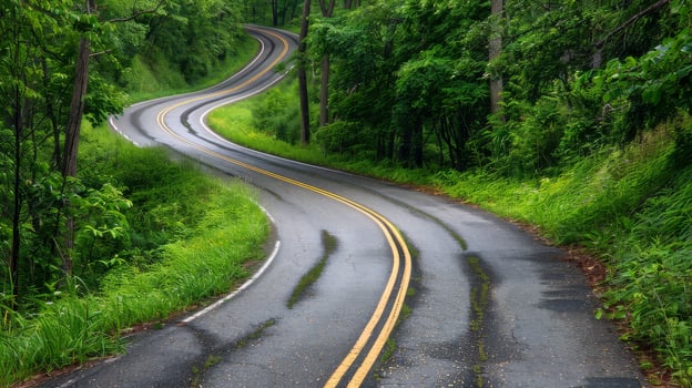 Endless road of travel on rural highways There are natural trees on both sides of the road. photo
