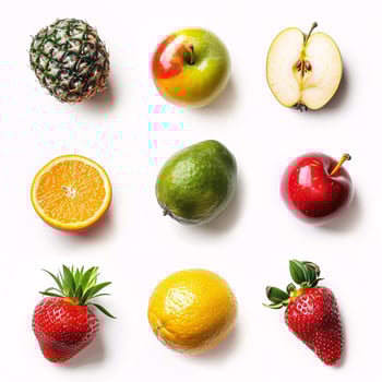 Vibrant Array of Fresh Fruits. A Colorful Selection of Nine Juicy, Sweet, and Tangy Fruits Highlighting photo
