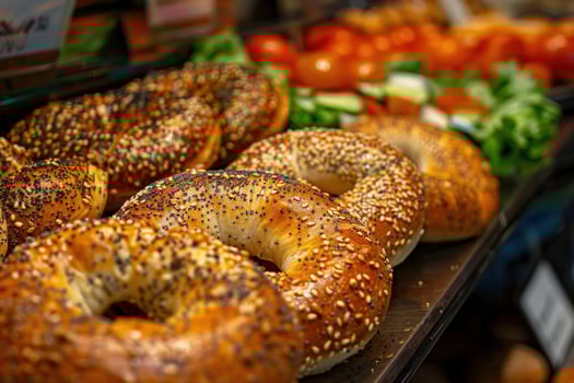 Freshly baked sesame seed bagels photo