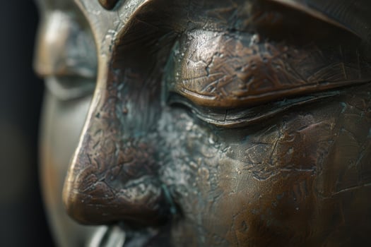 Bronze buddha face exhibiting serenity and tranquility photo