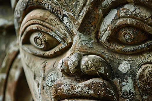 Maori carving showing traditional patterns and distressed wood grain photo