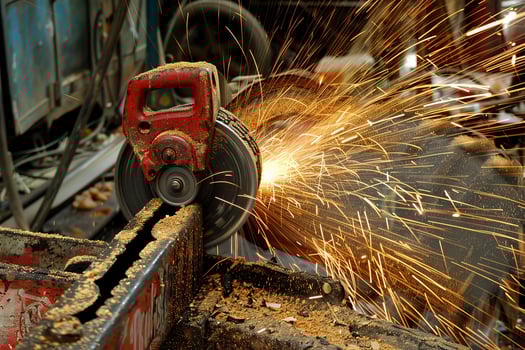 Angle grinder cutting metal and producing sparks photo