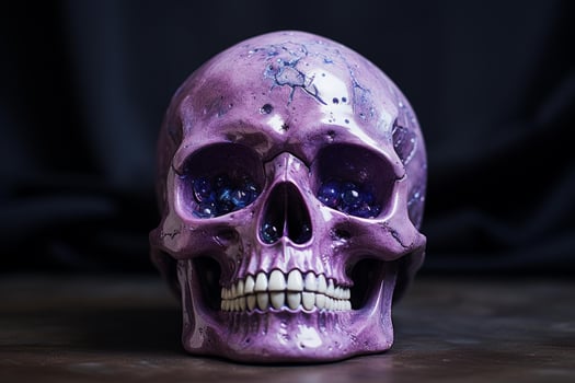Purple metallic skull on dark background photo