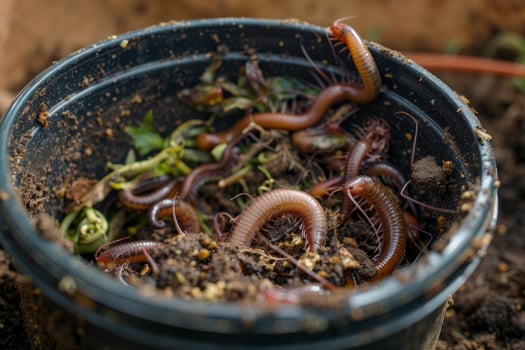 Earthworms crawling in soil pot photo
