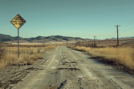 Vintage warning sign on rural road photo