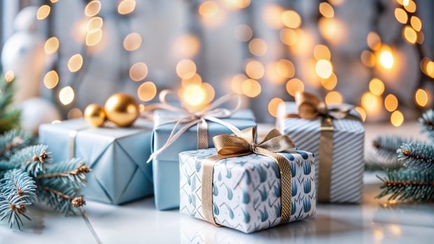 Christmas and New Year holidays background. Festive decoration on bokeh background. photo