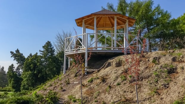 Landscape design. Sighting place on the mountain in the Botanical Garden photo