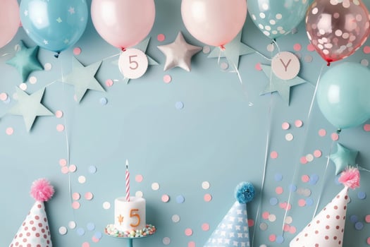 Colorful Birthday Celebration With Balloons and Cake Decorated for a 5-Year-Old photo