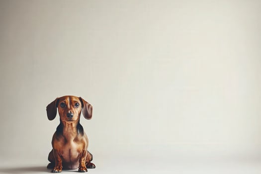 A charming Dachshund sits gracefully against a clean, solid backdrop, capturing its curious and friendly spirit. photo