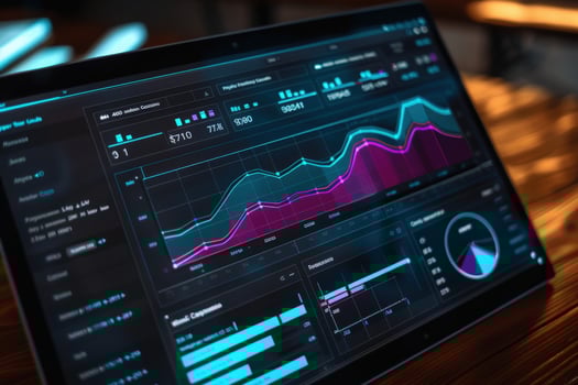 An advanced dashboard showcases colorful graphs and data visualizations for customer relationship management, highlighting essential metrics and trends. photo