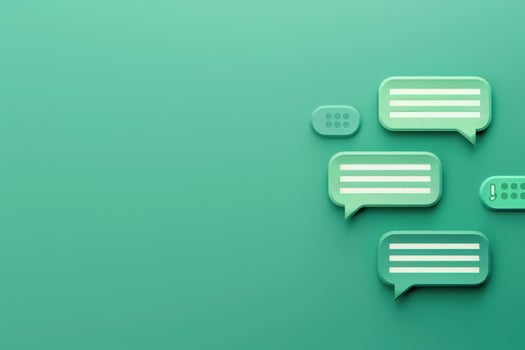 A friendly chat interface with bubbles appears on a solid green backdrop, inviting conversation and assistance. photo