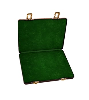An open wooden box with gilded locks. Luxury packaging for anything. photo