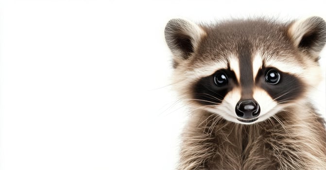 Two playful raccoons posing together against a white background photo