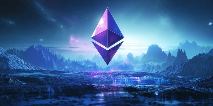 Smart Virtual Environment Featuring Floating Ethereum Logo photo