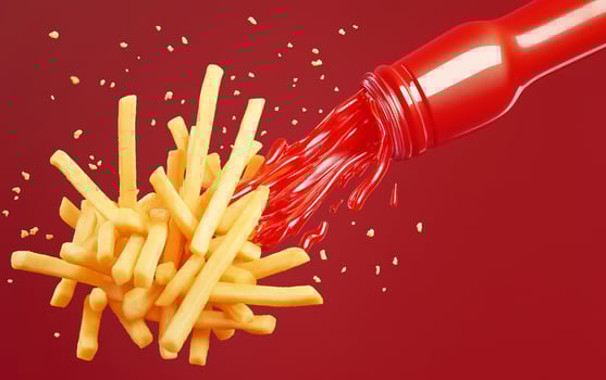 Ketchup Bottle Chasing French Fries photo