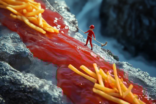 French Fry Tightrope Walker Balancing Over Ketchup photo