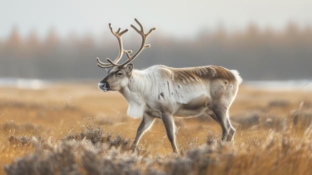 Elk walking through a field of grass on a clear day. photo