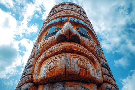 Traditional totem pole standing in modern interior design photo