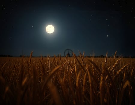 a full moon is shining on the starry night sky over a wheat field on sharad purnima event photo