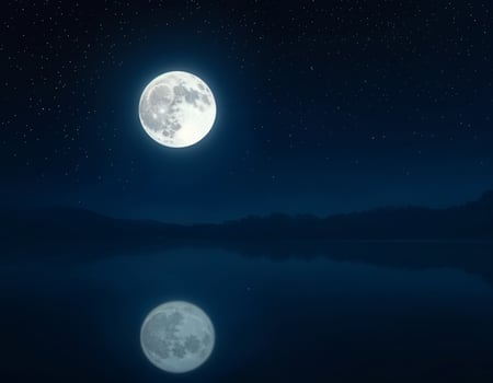full moon over the lake at serene night scene of sharad purnima photo