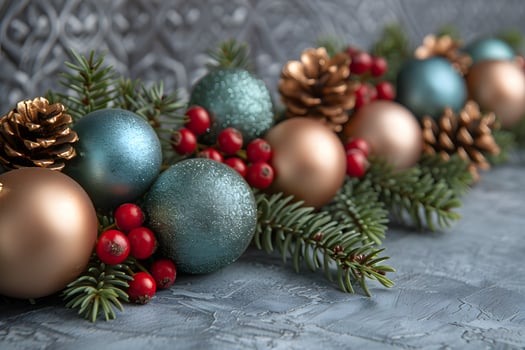 Festive Christmas Ornament Garland with Pine Cones and Evergreen Branches for Holiday Decor photo