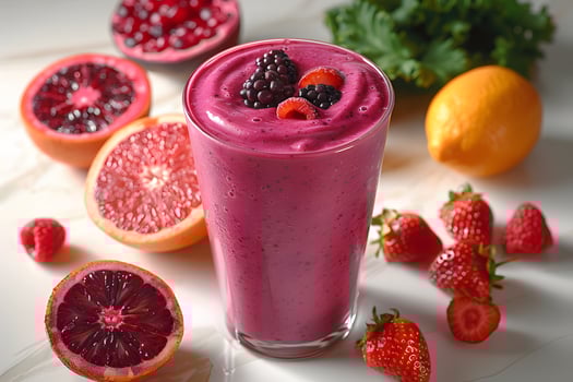 Healthy Mixed Berry Smoothie with Fresh Fruit and Greens - Perfect for Summer Refreshment and Nutritious Diets photo