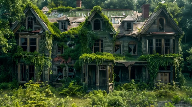 Abandoned mansion with broken windows photo