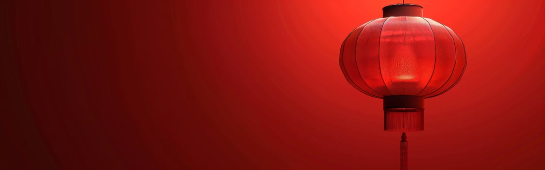 Red Chinese lantern on red wall background with copy space, banner photo