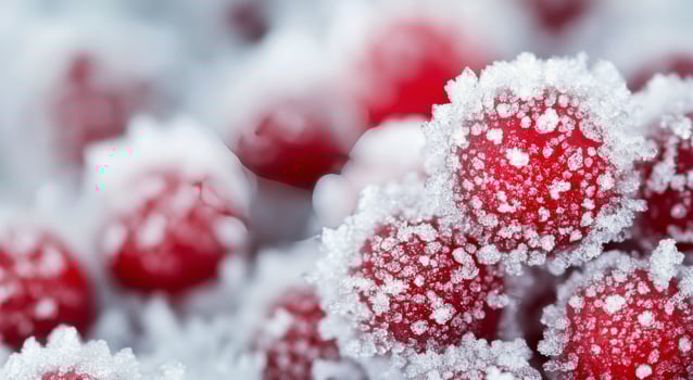 Frost-covered red berries on branches during a winter morning photo