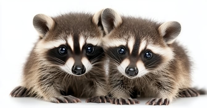 Two playful raccoon cubs exploring together indoors photo