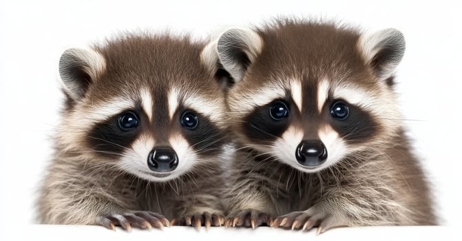 Two playful raccoon cubs exploring together indoors photo