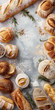 Freshly baked artisan bread displayed on a marble surface photo
