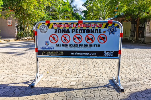 Playa del Carmen Quintana Roo Mexico 2022 Barrier for vehicles on pedestrian street in Mexico. photo