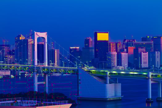 A dawn of the bridge highway at the bay area in Tokyo long shot photo