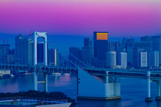A dawn of the bridge highway at the bay area in Tokyo long shot photo